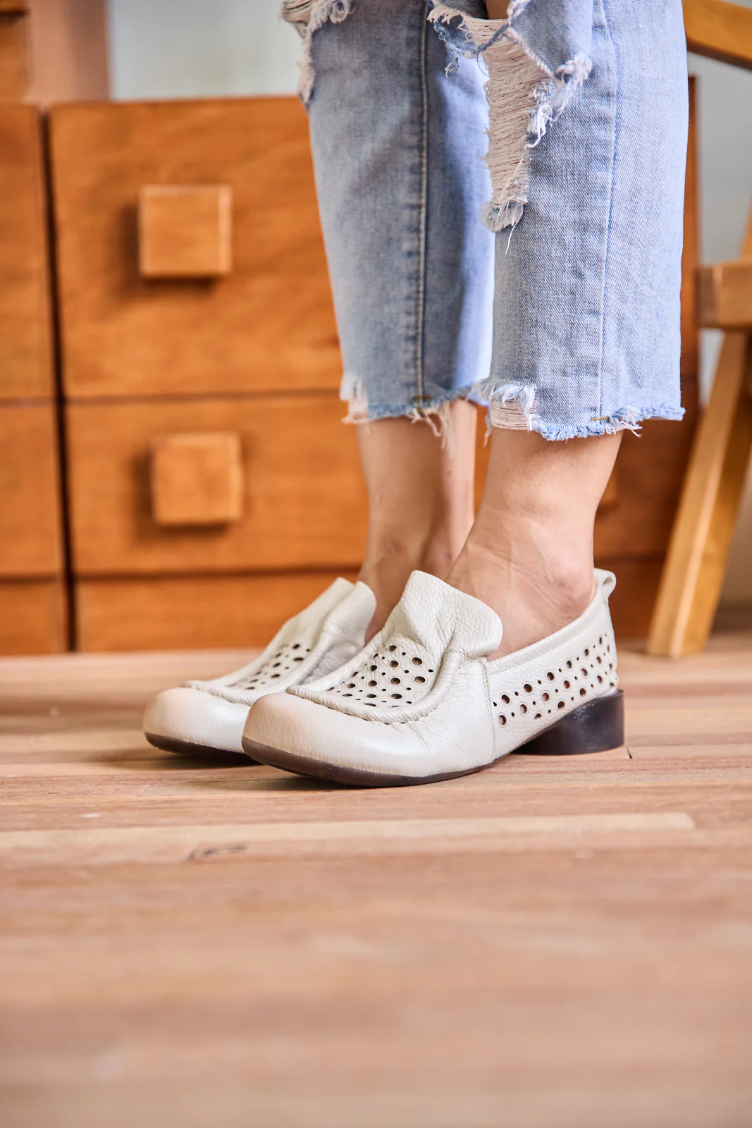 Rumour Has It | Nolita Perforated Leather Loafer - Cream - Image 2