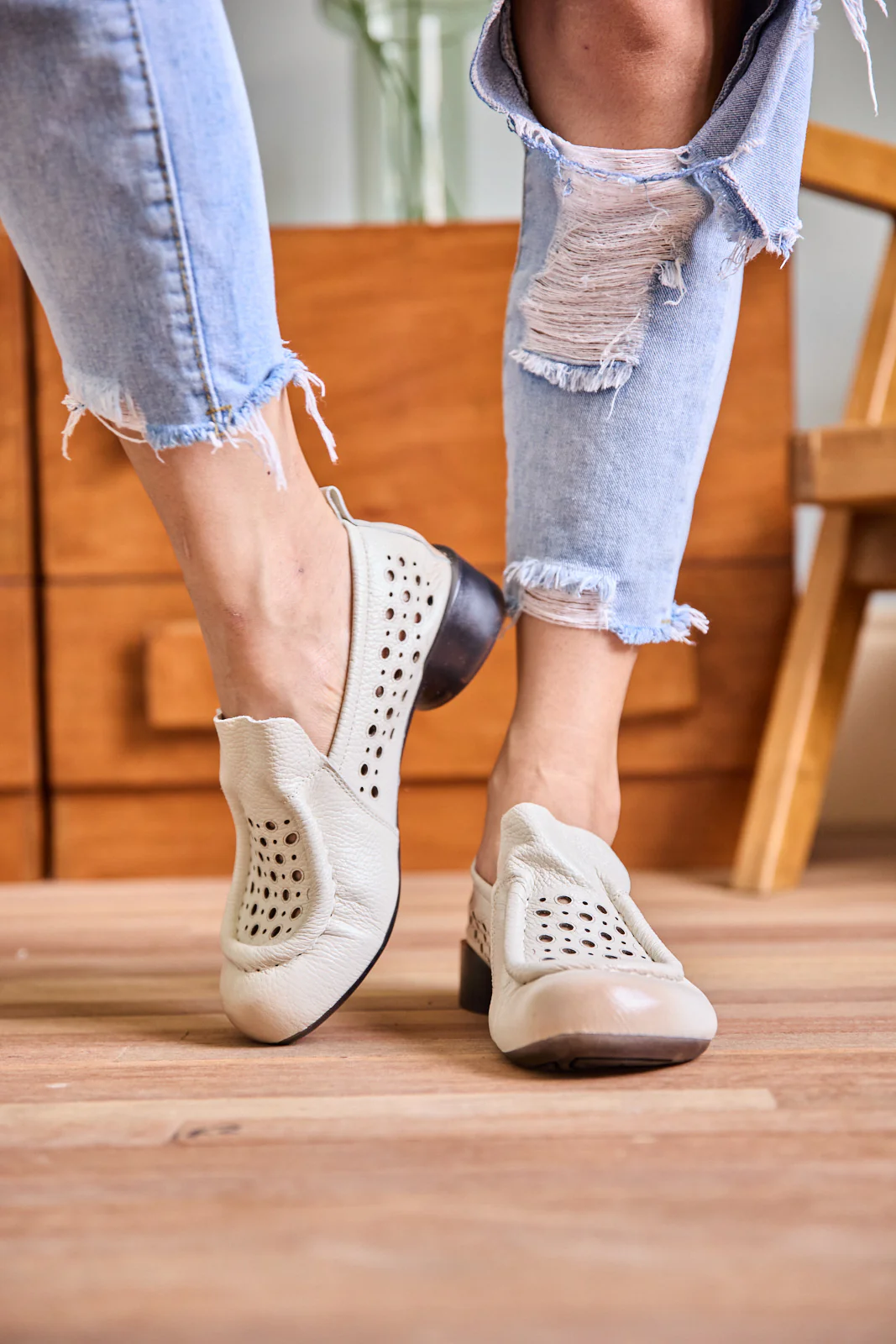 Rumour Has It | Nolita Perforated Leather Loafer - Cream - Image 3