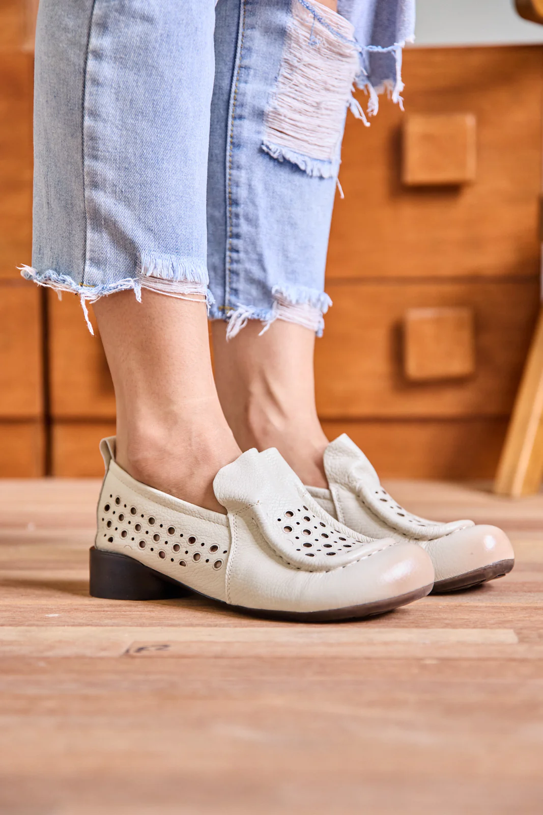 Rumour Has It | Nolita Perforated Leather Loafer - Cream - Image 4