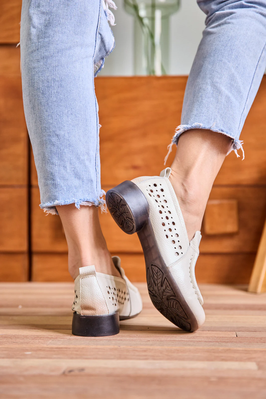 Rumour Has It | Nolita Perforated Leather Loafer - Cream - Image 5