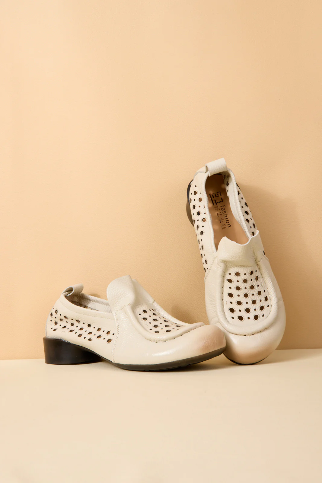 Rumour Has It | Nolita Perforated Leather Loafer - Cream - Image 8