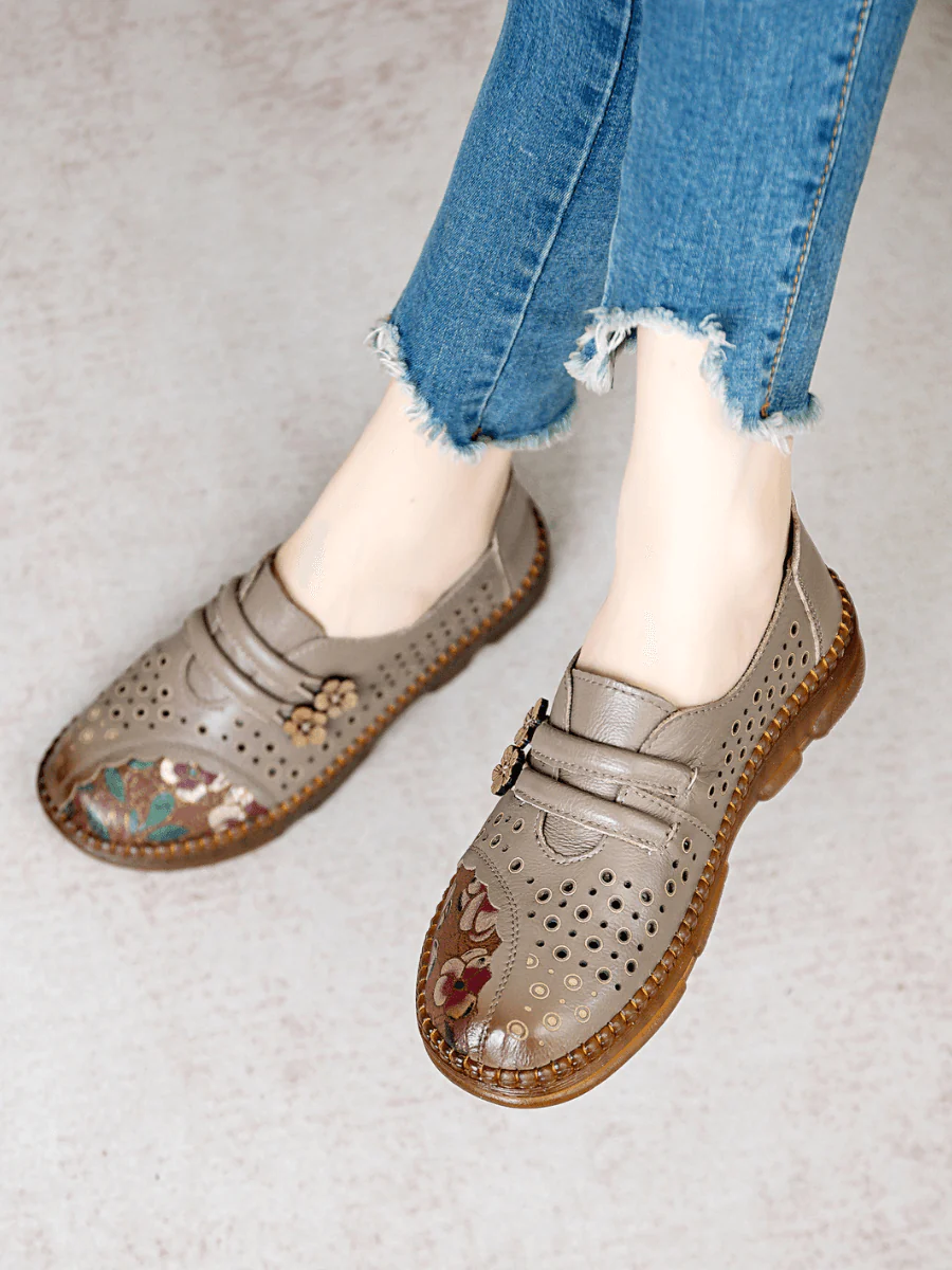 RUMOUR HAS IT | PERFORATED UPPER FLORAL EMBOSSED LEATHER LOAFER - GREY