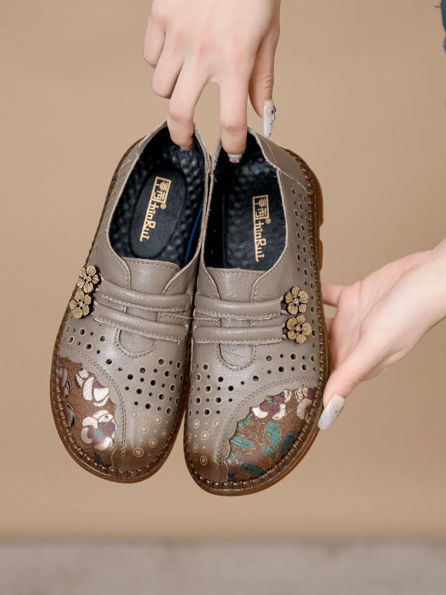 RUMOUR HAS IT | PERFORATED UPPER FLORAL EMBOSSED LEATHER LOAFER - GREY - Image 2