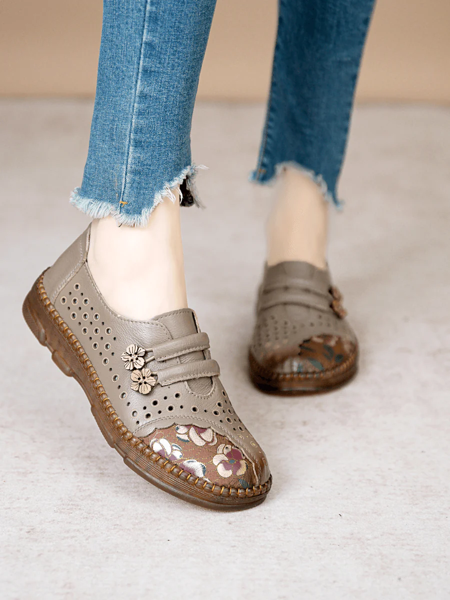 RUMOUR HAS IT | PERFORATED UPPER FLORAL EMBOSSED LEATHER LOAFER - GREY - Image 3