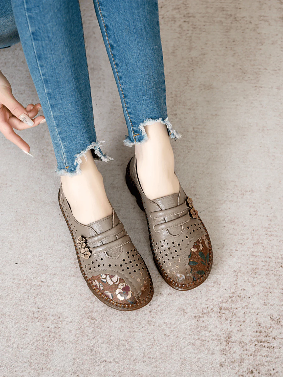 RUMOUR HAS IT | PERFORATED UPPER FLORAL EMBOSSED LEATHER LOAFER - GREY - Image 4