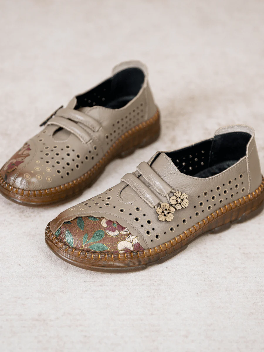 RUMOUR HAS IT | PERFORATED UPPER FLORAL EMBOSSED LEATHER LOAFER - GREY - Image 5