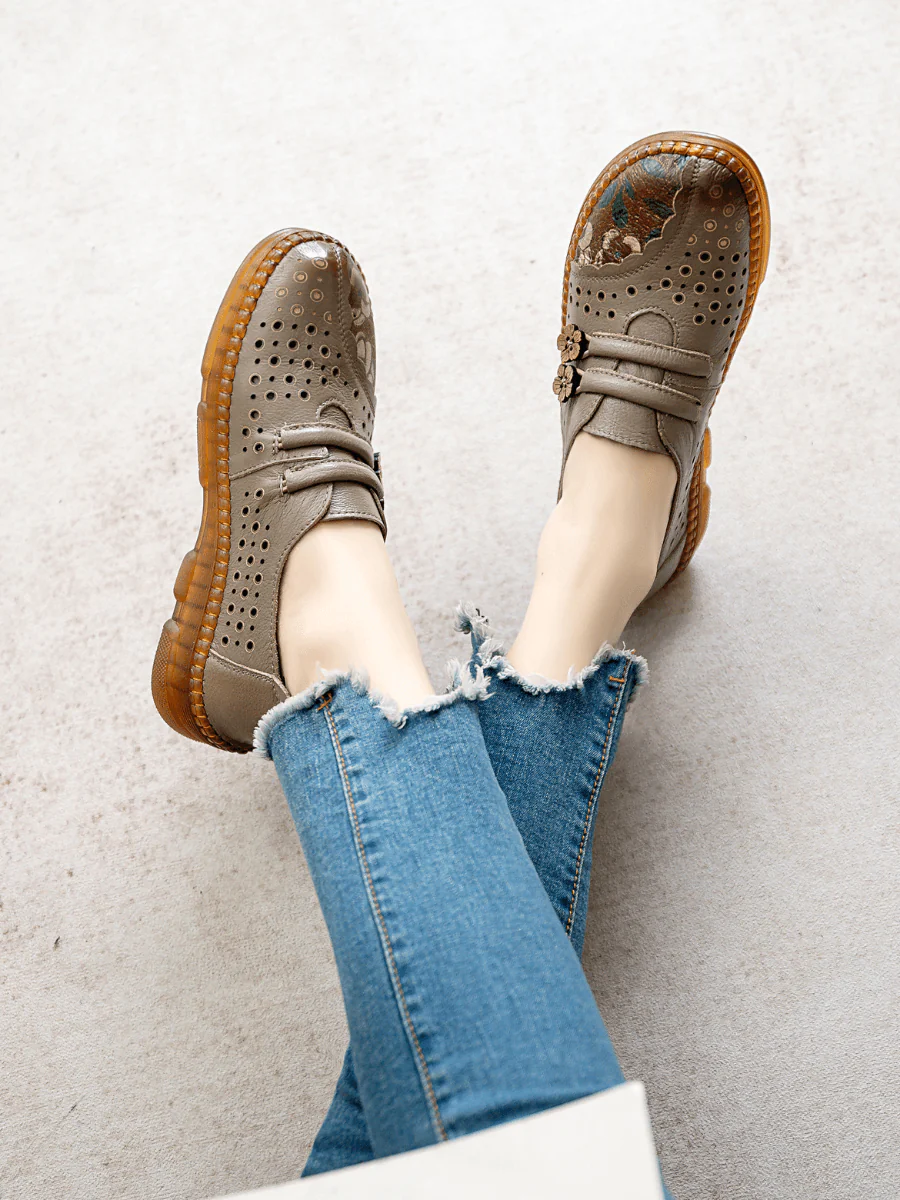 RUMOUR HAS IT | PERFORATED UPPER FLORAL EMBOSSED LEATHER LOAFER - GREY - Image 6