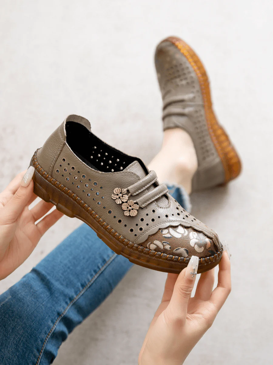 RUMOUR HAS IT | PERFORATED UPPER FLORAL EMBOSSED LEATHER LOAFER - GREY - Image 7