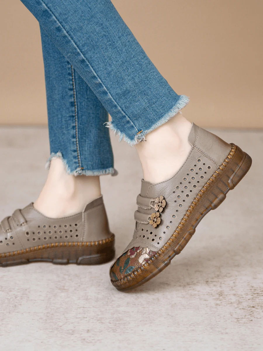 RUMOUR HAS IT | PERFORATED UPPER FLORAL EMBOSSED LEATHER LOAFER - GREY - Image 8