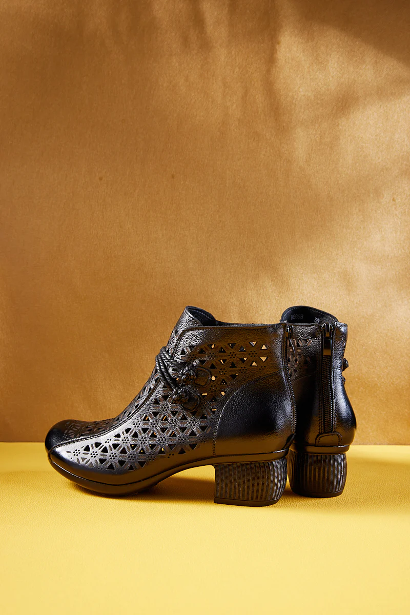 Rumour Has It | Snowflake Perforated Upper Leather Boots - Black - Image 8