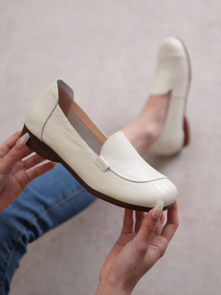 RUMOUR HAS IT| STITCHING HEADER LEATHER LOAFER - CREAM - Image 5