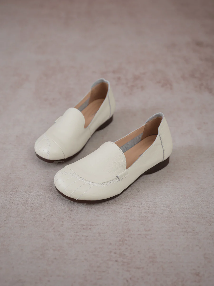 RUMOUR HAS IT| STITCHING HEADER LEATHER LOAFER - CREAM - Image 6
