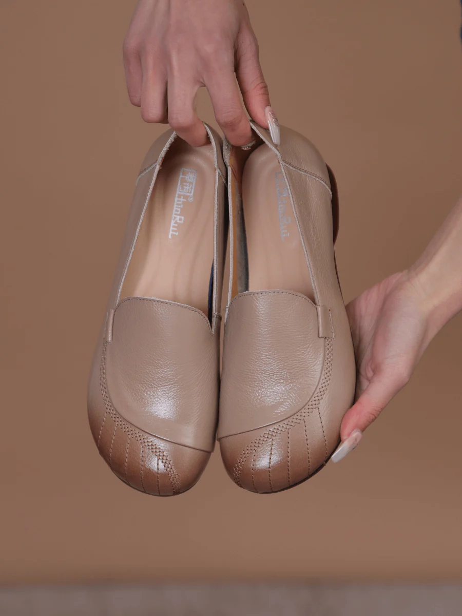 RUMOUR HAS IT| STITCHING HEADER LEATHER LOAFER - TAN - Image 2