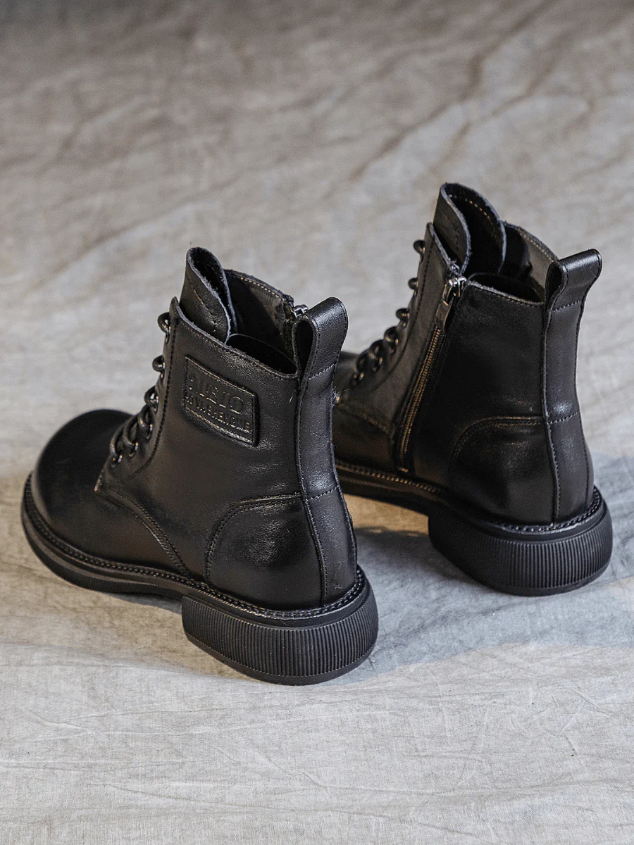 RUMOUR HAS IT | ZIP UP LEATHER COMBAT BOOT - BLACK - Image 4