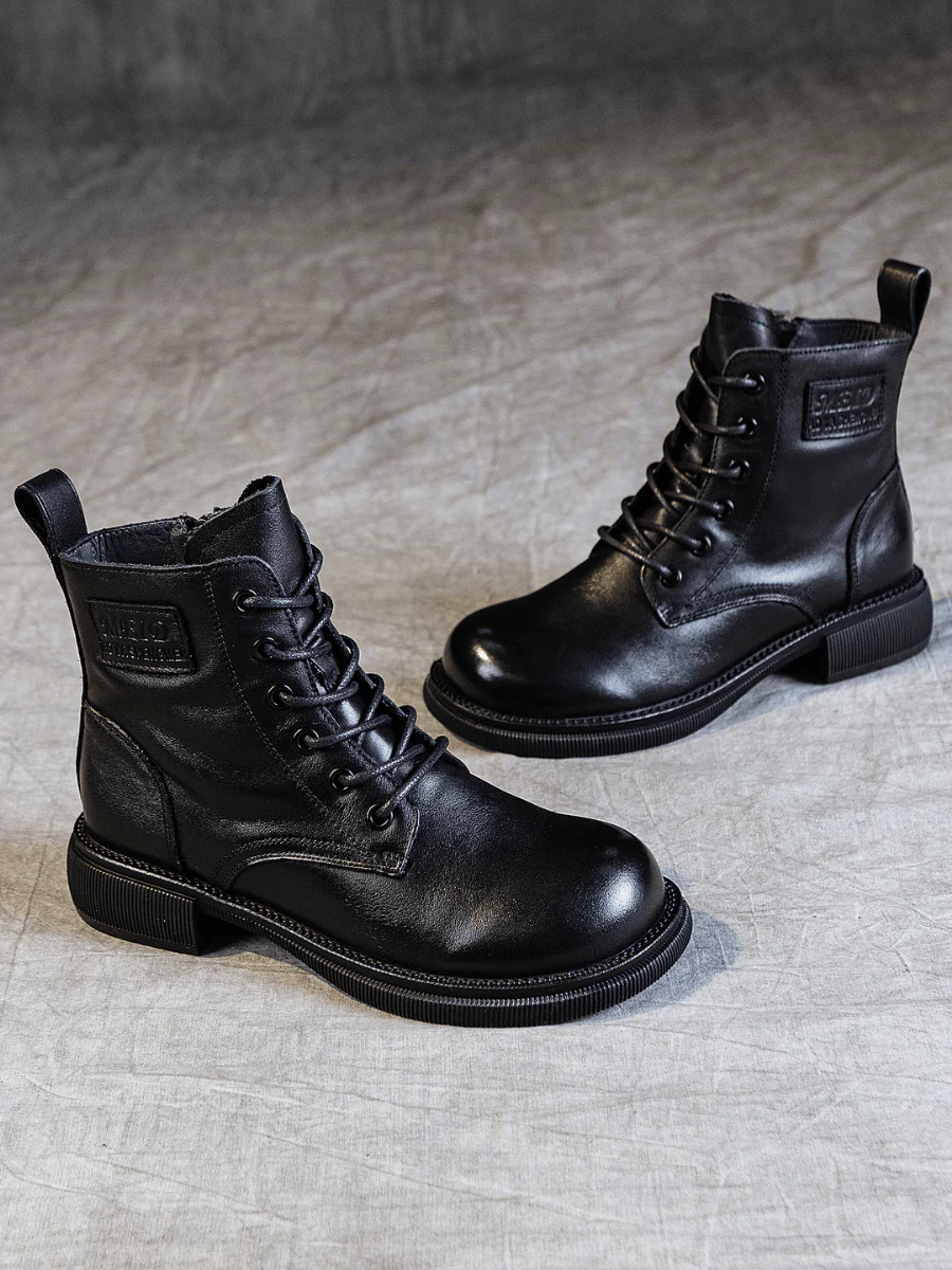 RUMOUR HAS IT | ZIP UP LEATHER COMBAT BOOT - BLACK - Image 5