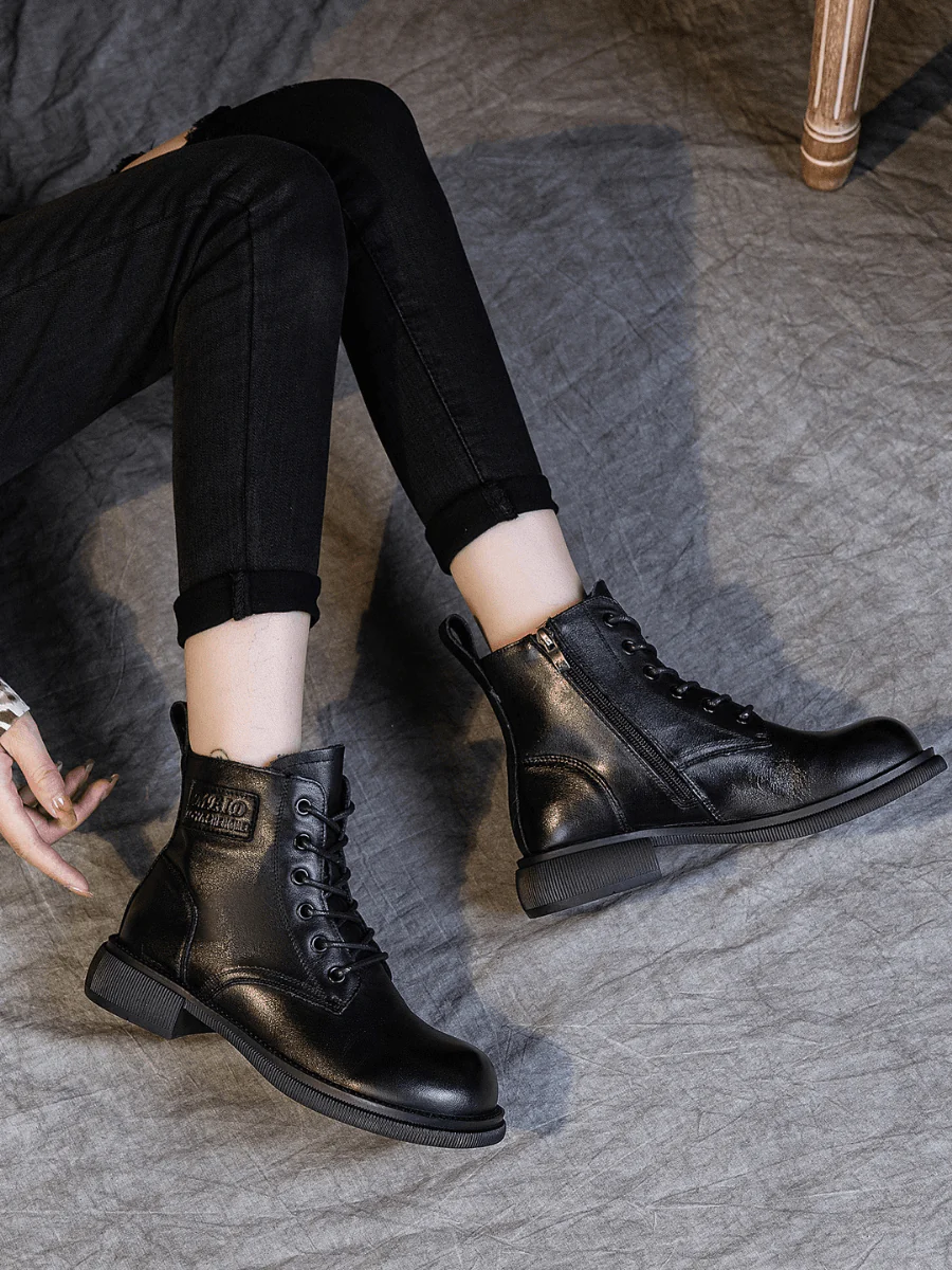 RUMOUR HAS IT | ZIP UP LEATHER COMBAT BOOT - BLACK - Image 6