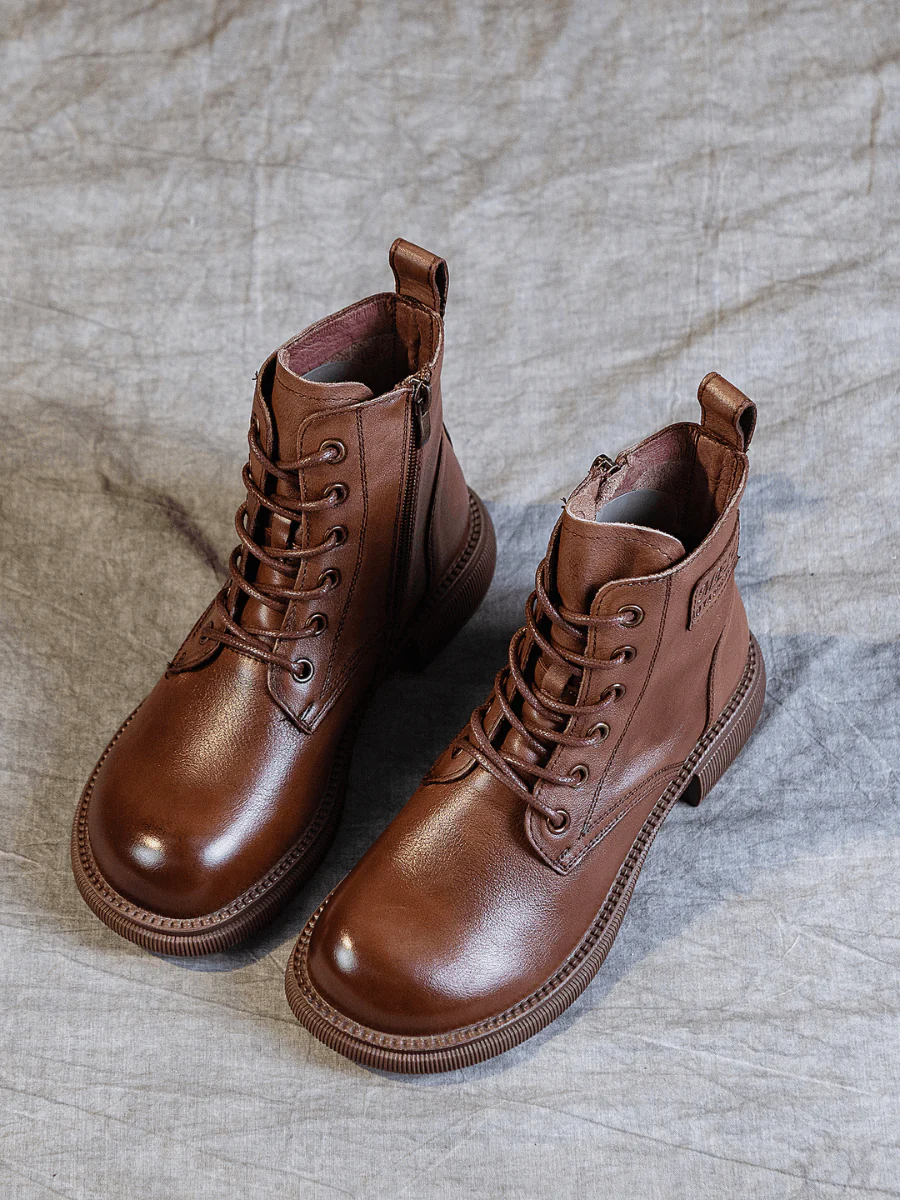 RUMOUR HAS IT | ZIP UP LEATHER COMBAT BOOT - BROWN - Image 3