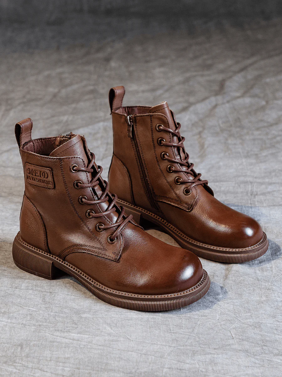 RUMOUR HAS IT | ZIP UP LEATHER COMBAT BOOT - BROWN - Image 4