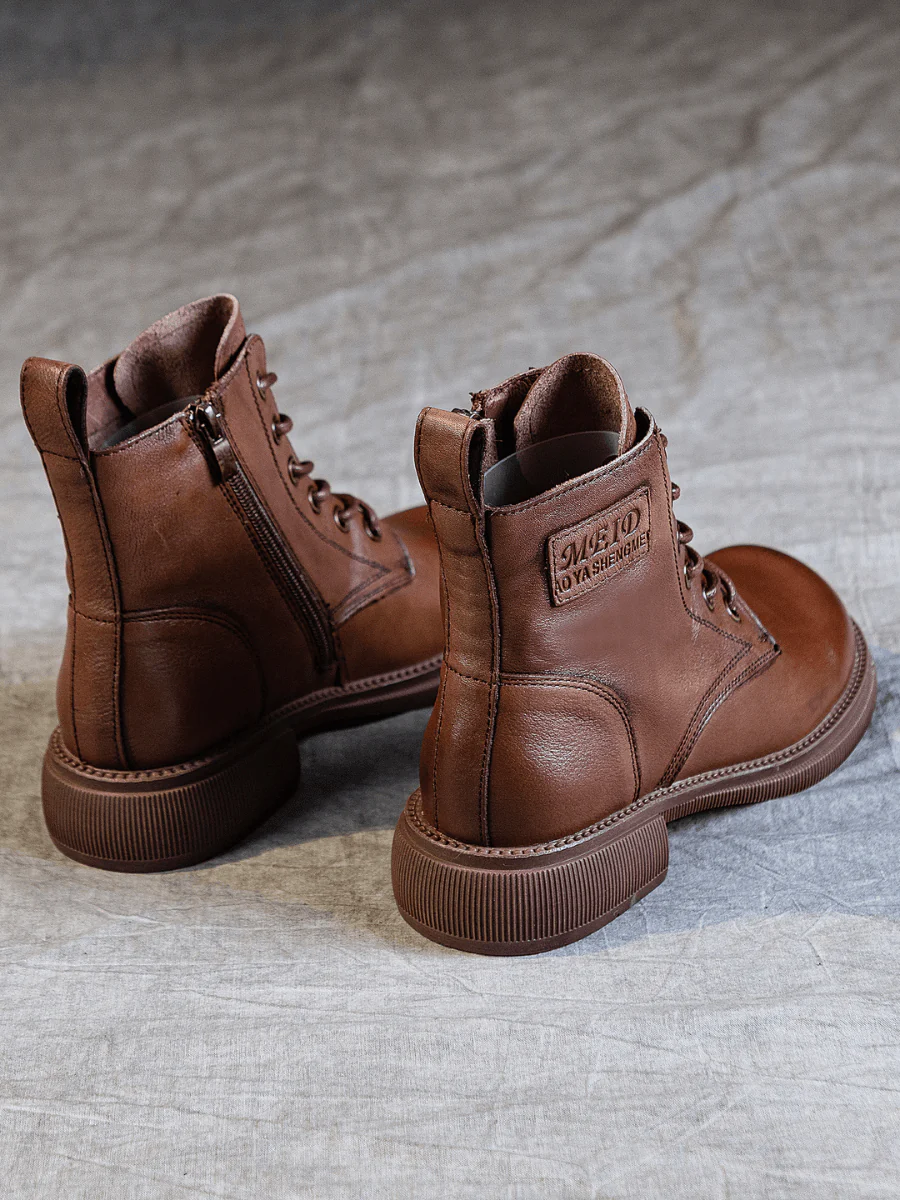 RUMOUR HAS IT | ZIP UP LEATHER COMBAT BOOT - BROWN - Image 5