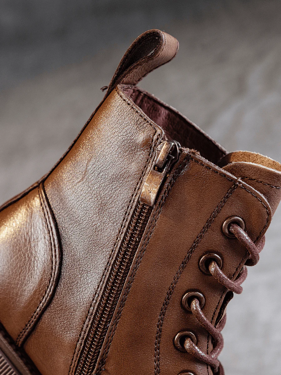 RUMOUR HAS IT | ZIP UP LEATHER COMBAT BOOT - BROWN - Image 6