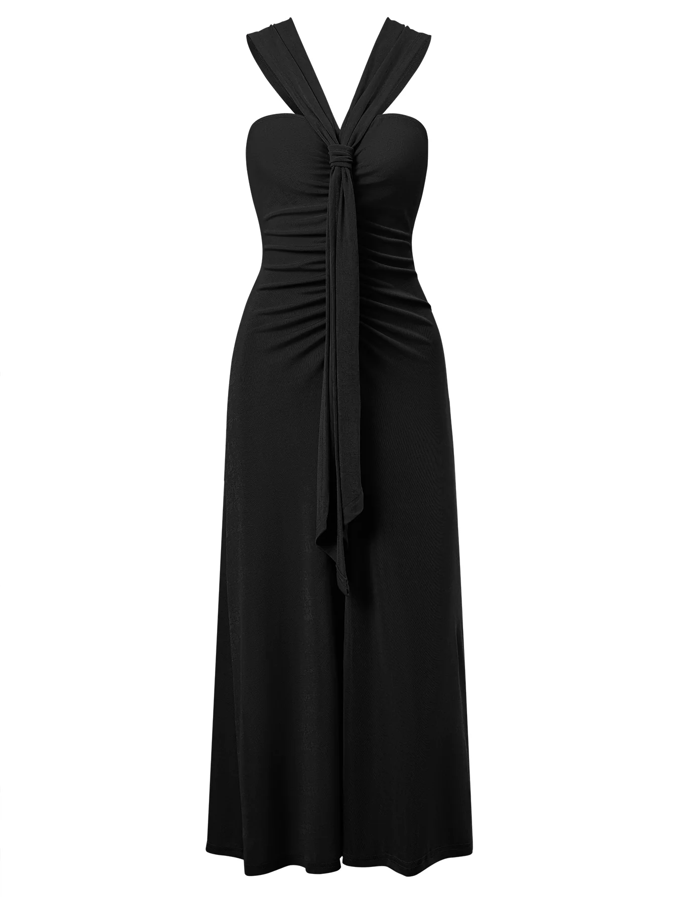 Rylee Solid Halter Neck Maxi Dress - Black - Image 7