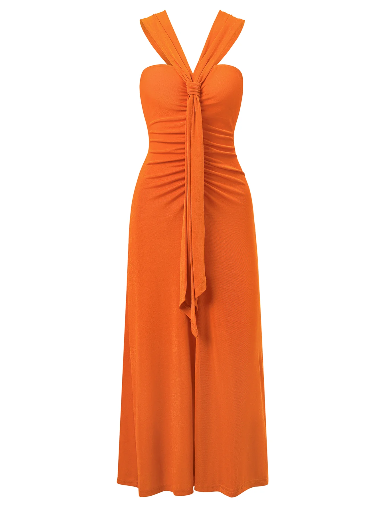 Rylee Solid Halter Neck Maxi Dress - Orange - Image 7
