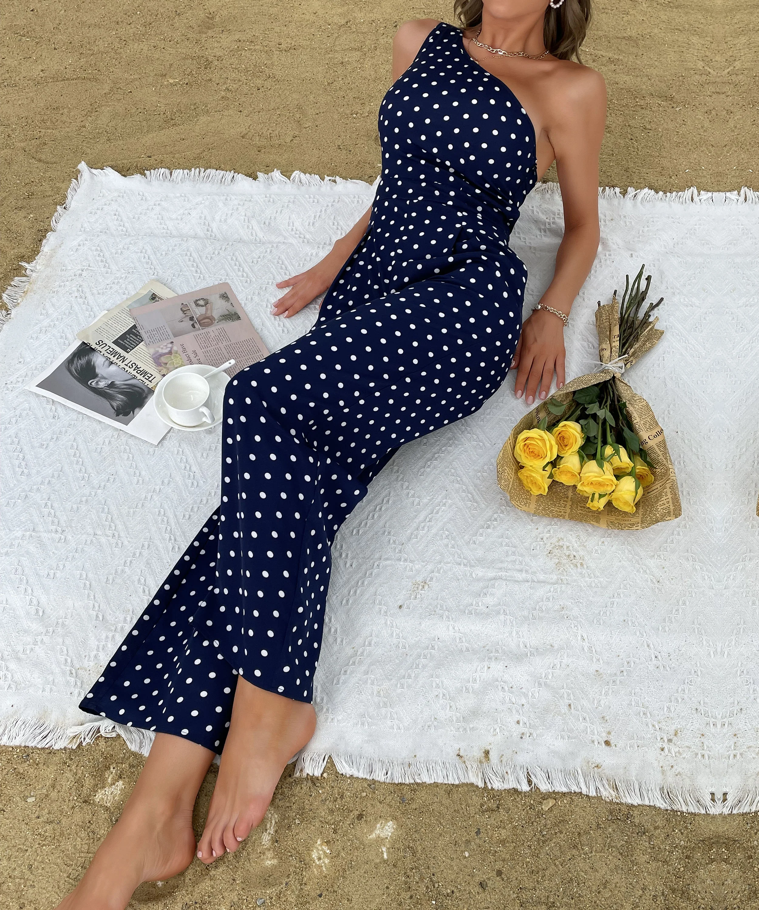 SAFFARA ONE SHOULDER JUMPSUIT - NAVY - Image 3