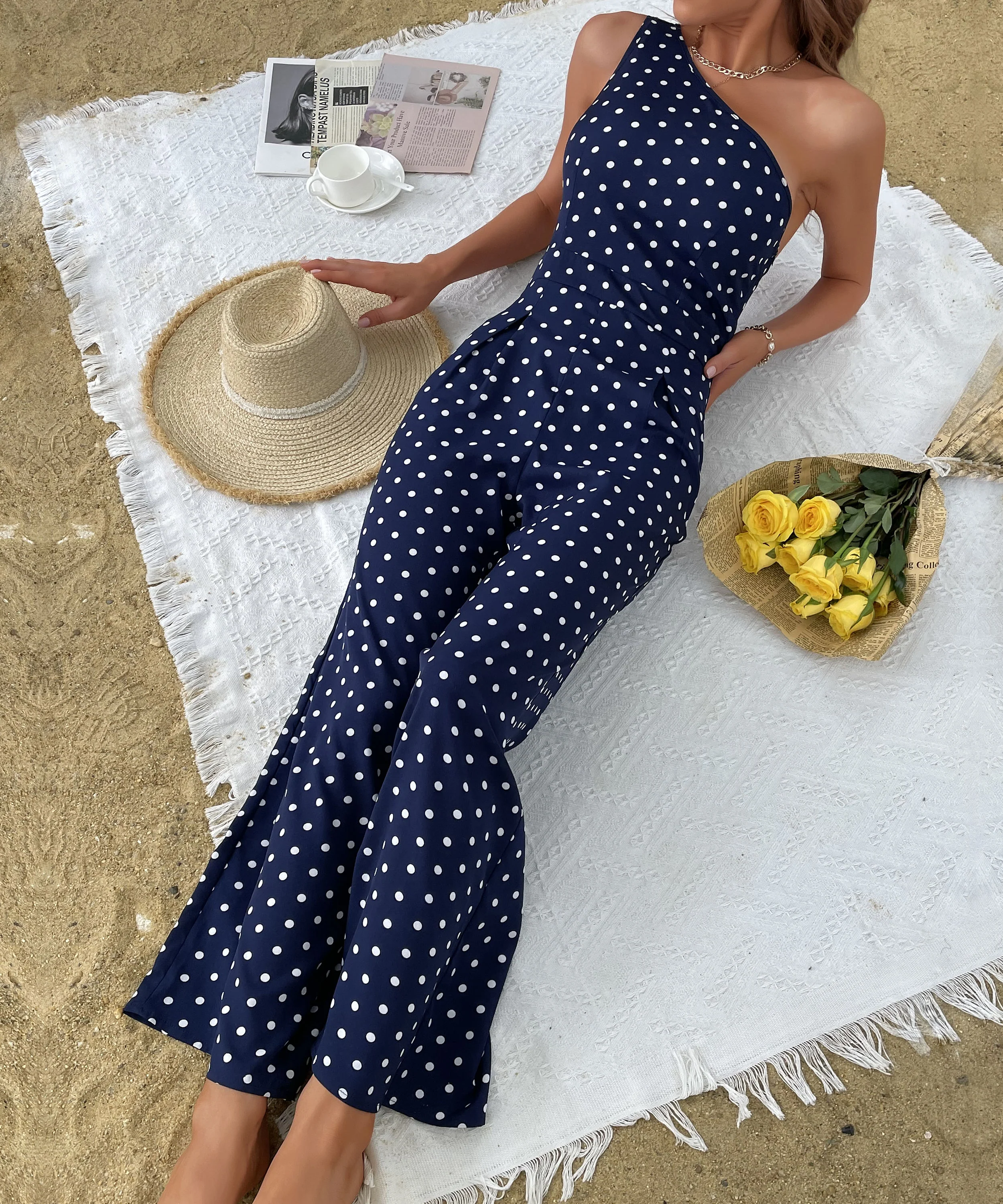 SAFFARA ONE SHOULDER JUMPSUIT - NAVY - Image 5