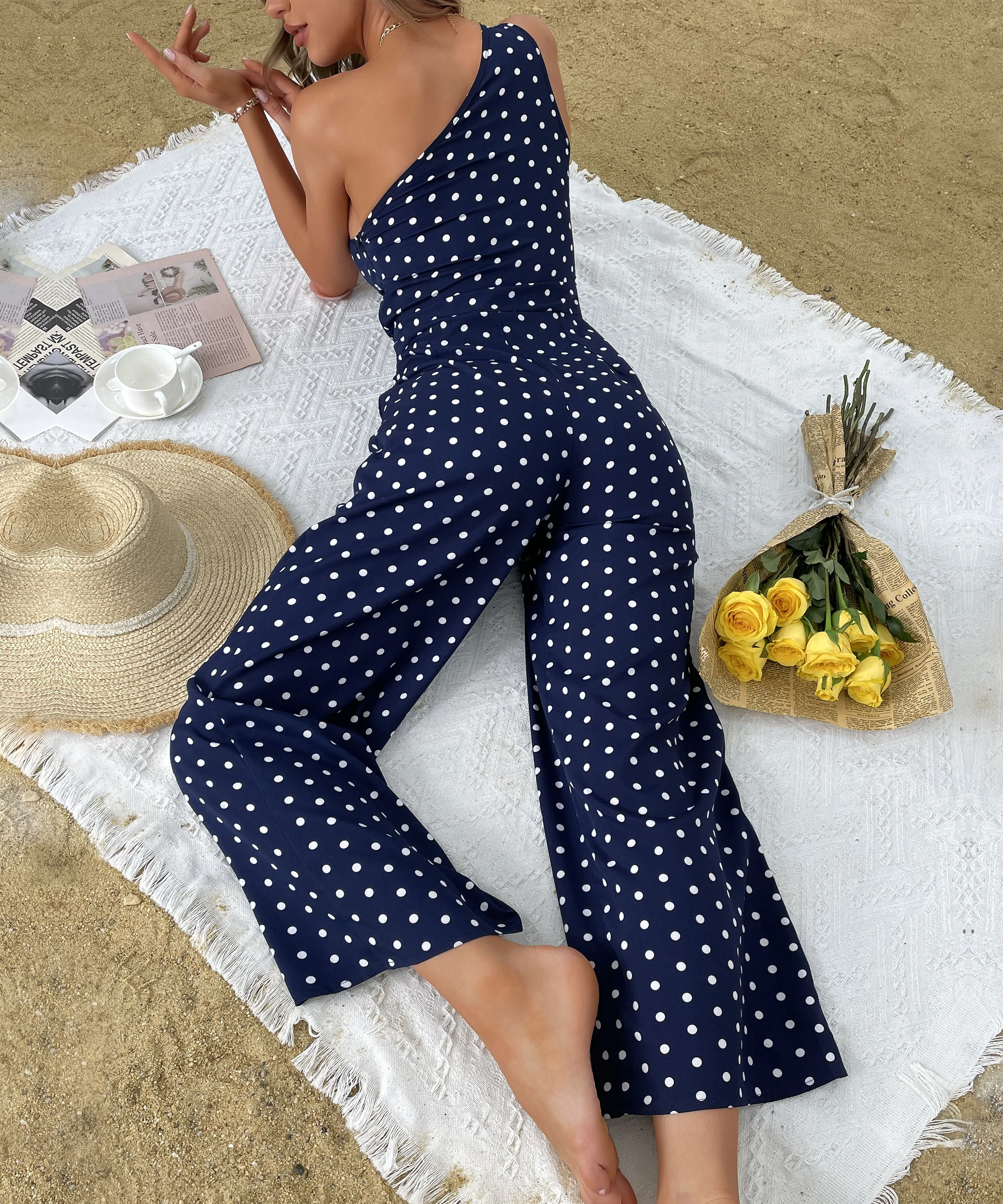 SAFFARA ONE SHOULDER JUMPSUIT - NAVY - Image 6