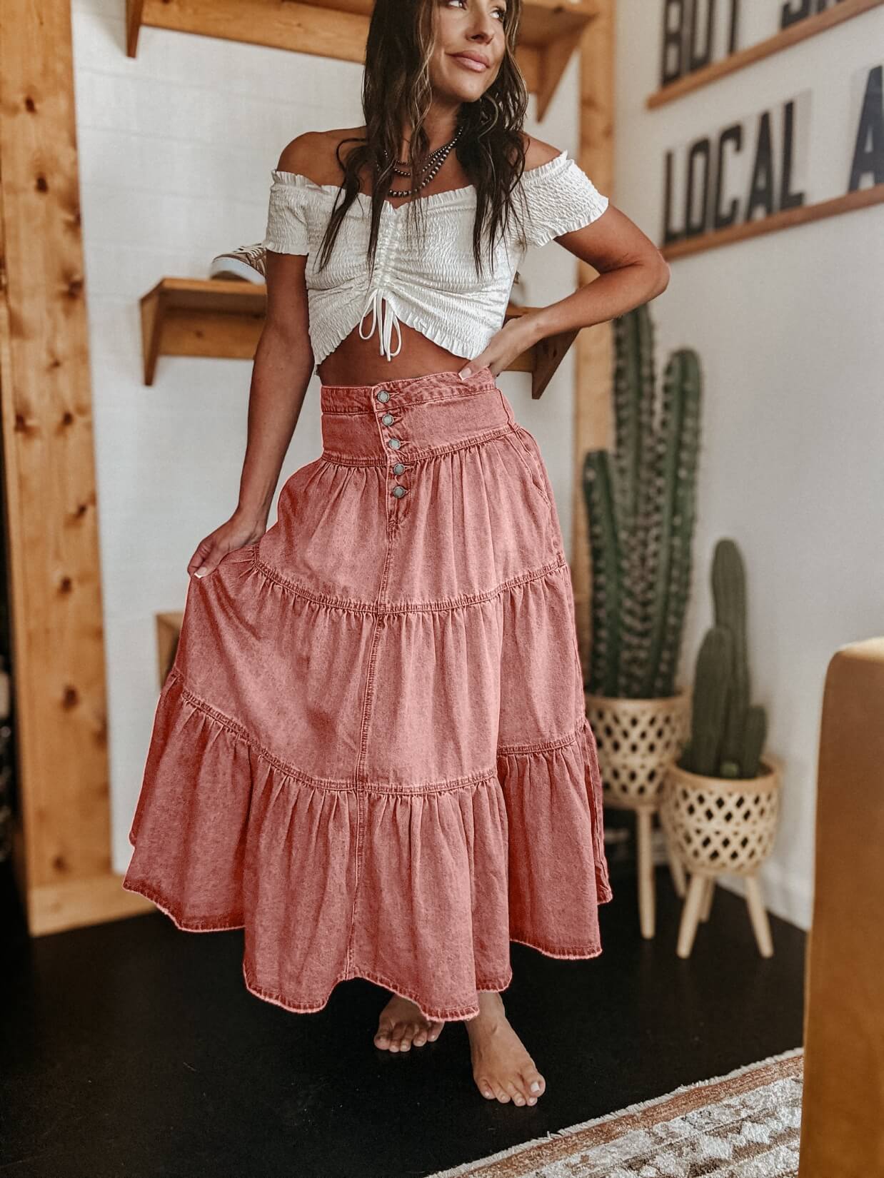 Sandie Tiered Denim Maxi Skirt