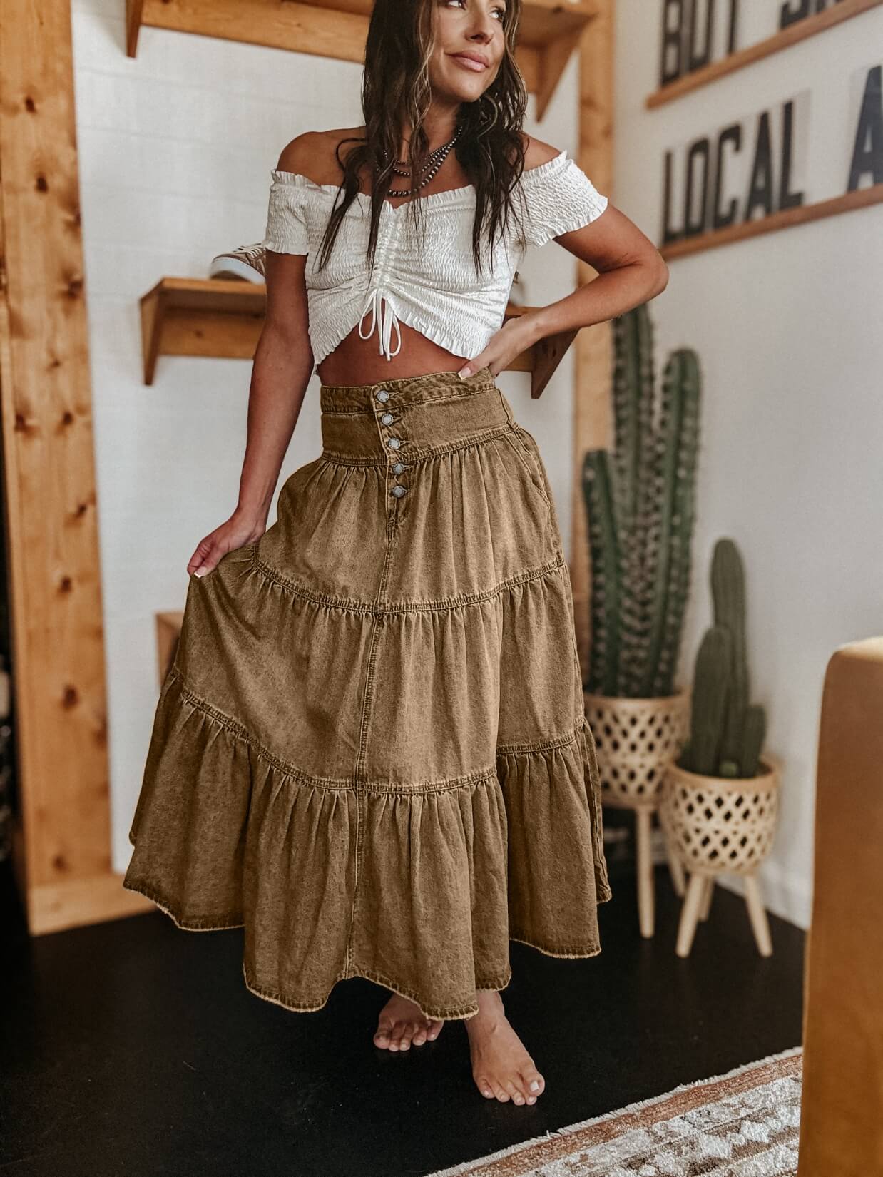 Sandie Tiered Denim Maxi Skirt - Image 12