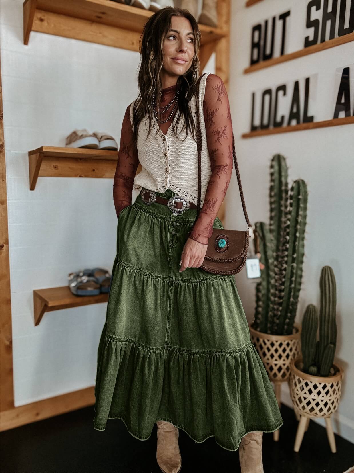 Sandie Tiered Denim Maxi Skirt - Image 13