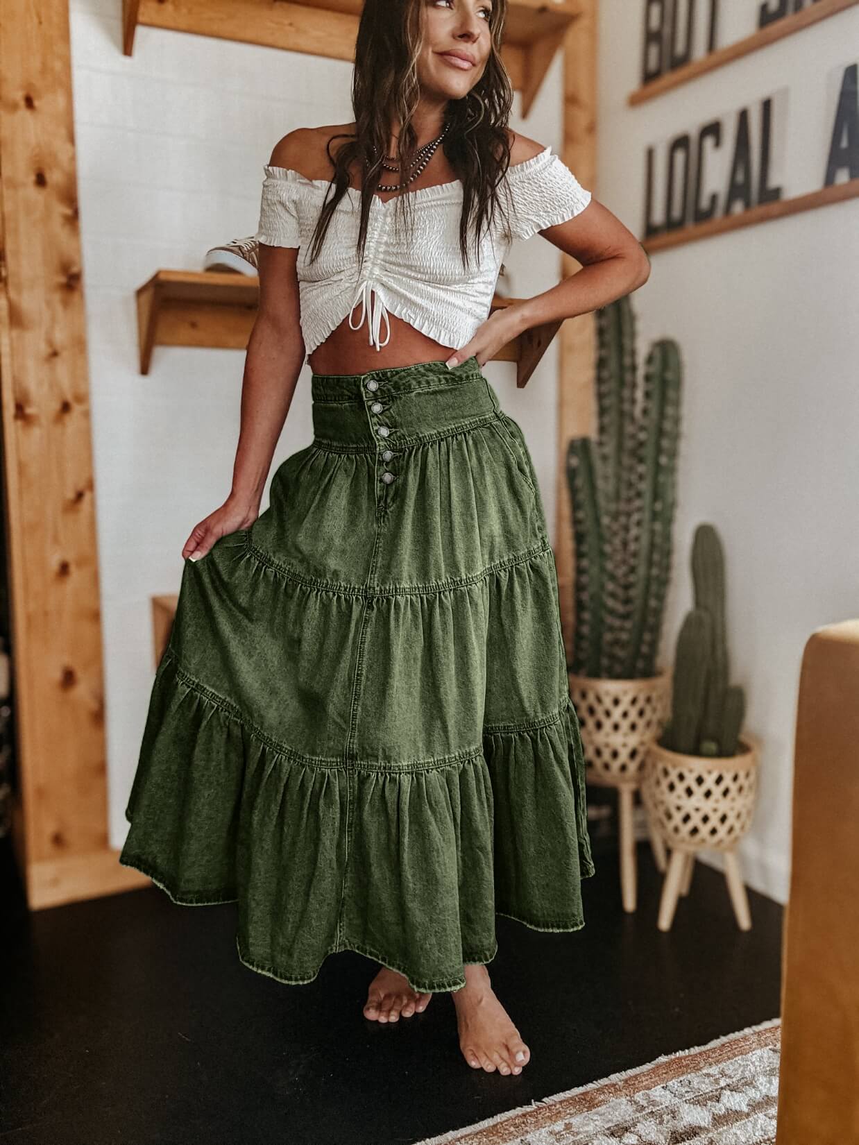 Sandie Tiered Denim Maxi Skirt - Image 15