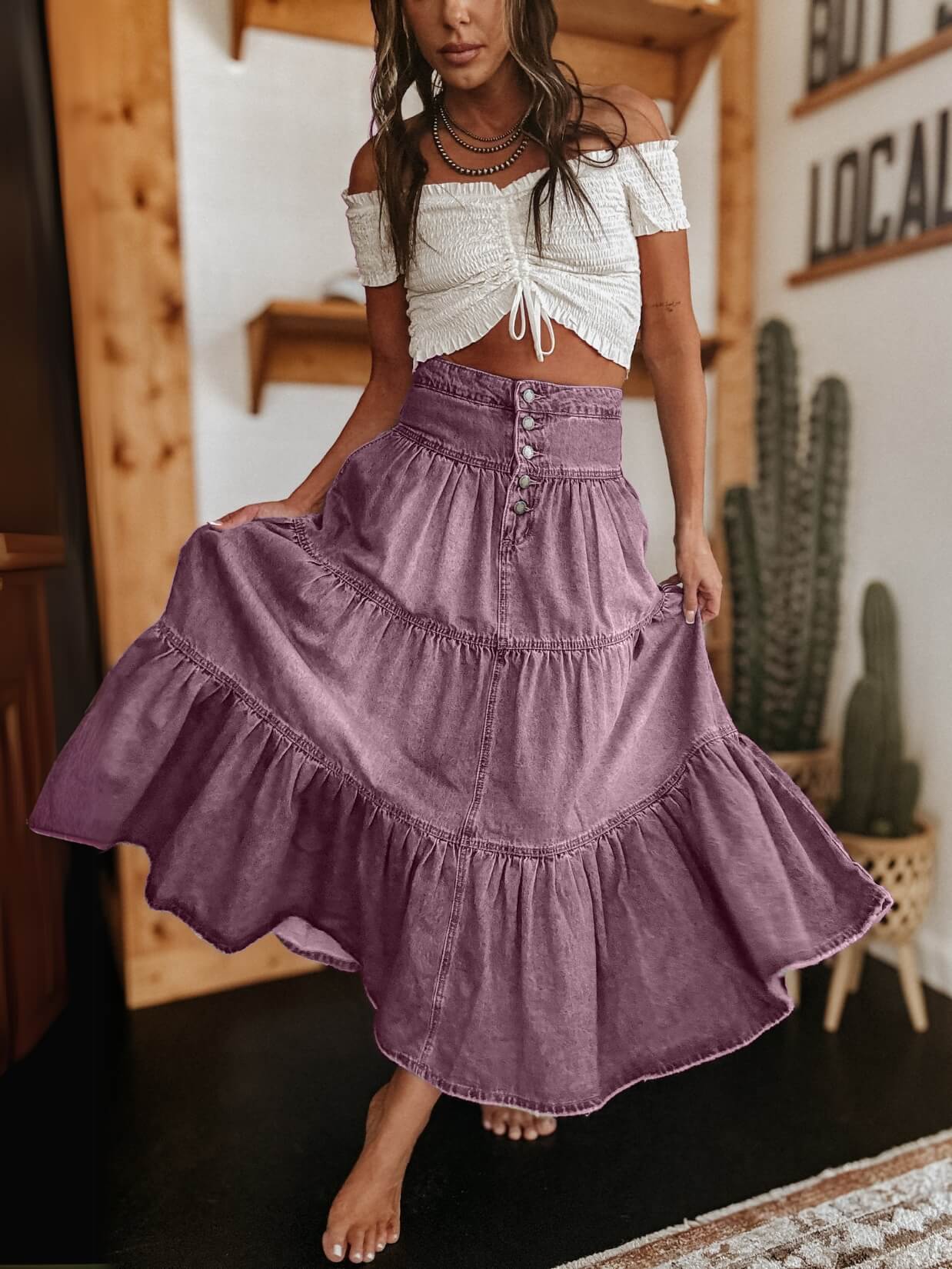Sandie Tiered Denim Maxi Skirt - Image 16