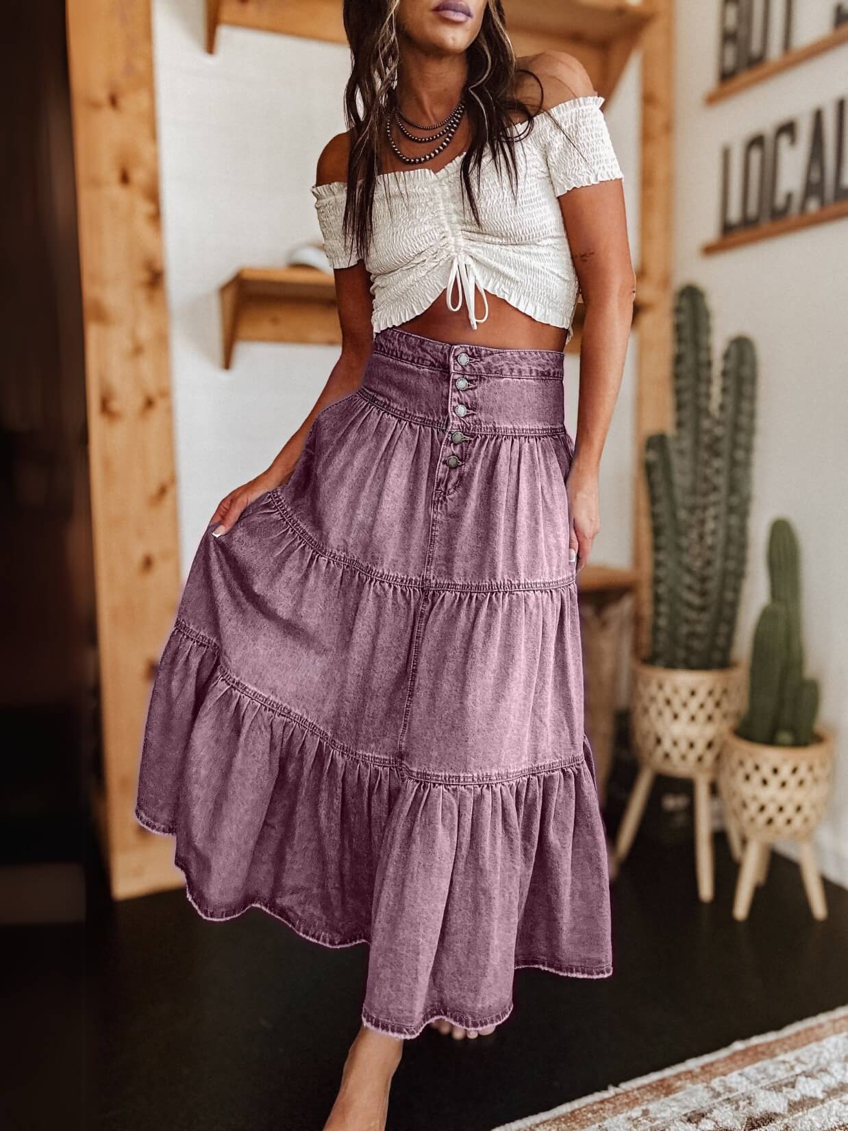 Sandie Tiered Denim Maxi Skirt - Image 18