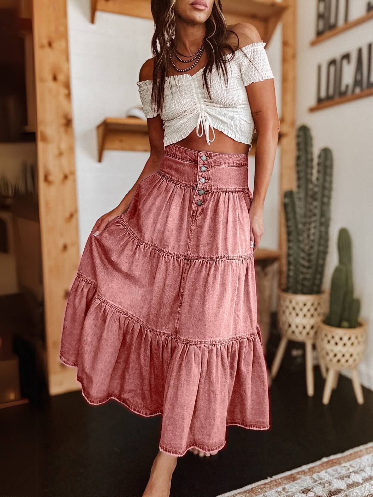 Sandie Tiered Denim Maxi Skirt - Image 2