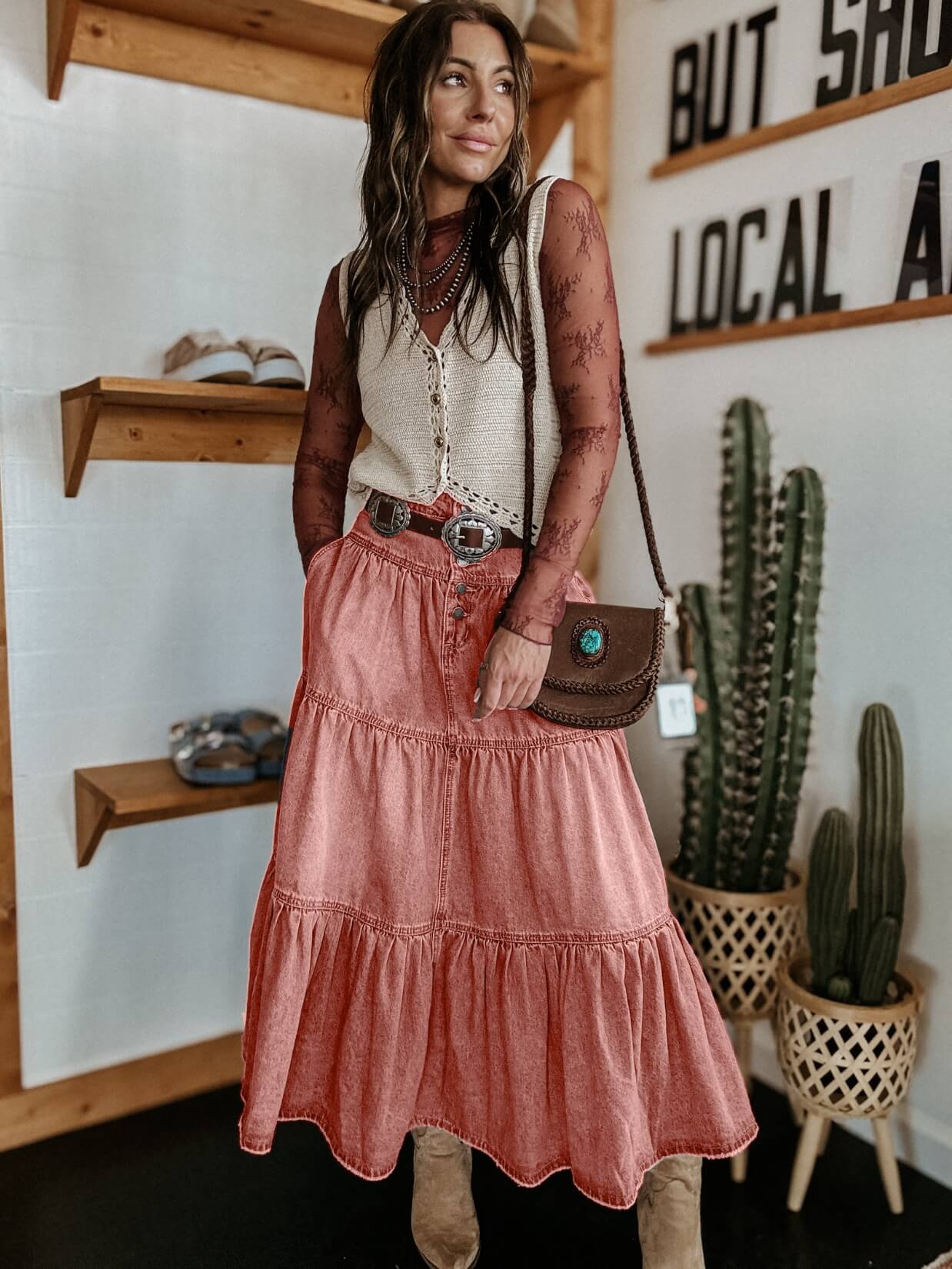 Sandie Tiered Denim Maxi Skirt - Image 3