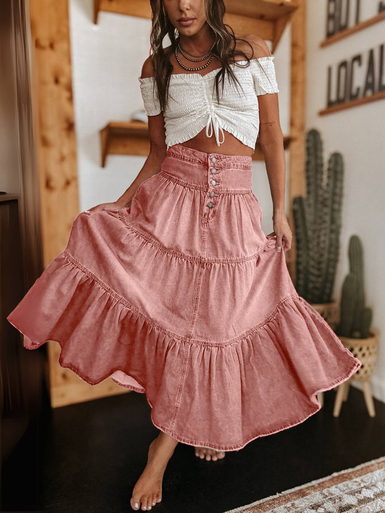 Sandie Tiered Denim Maxi Skirt - Image 4