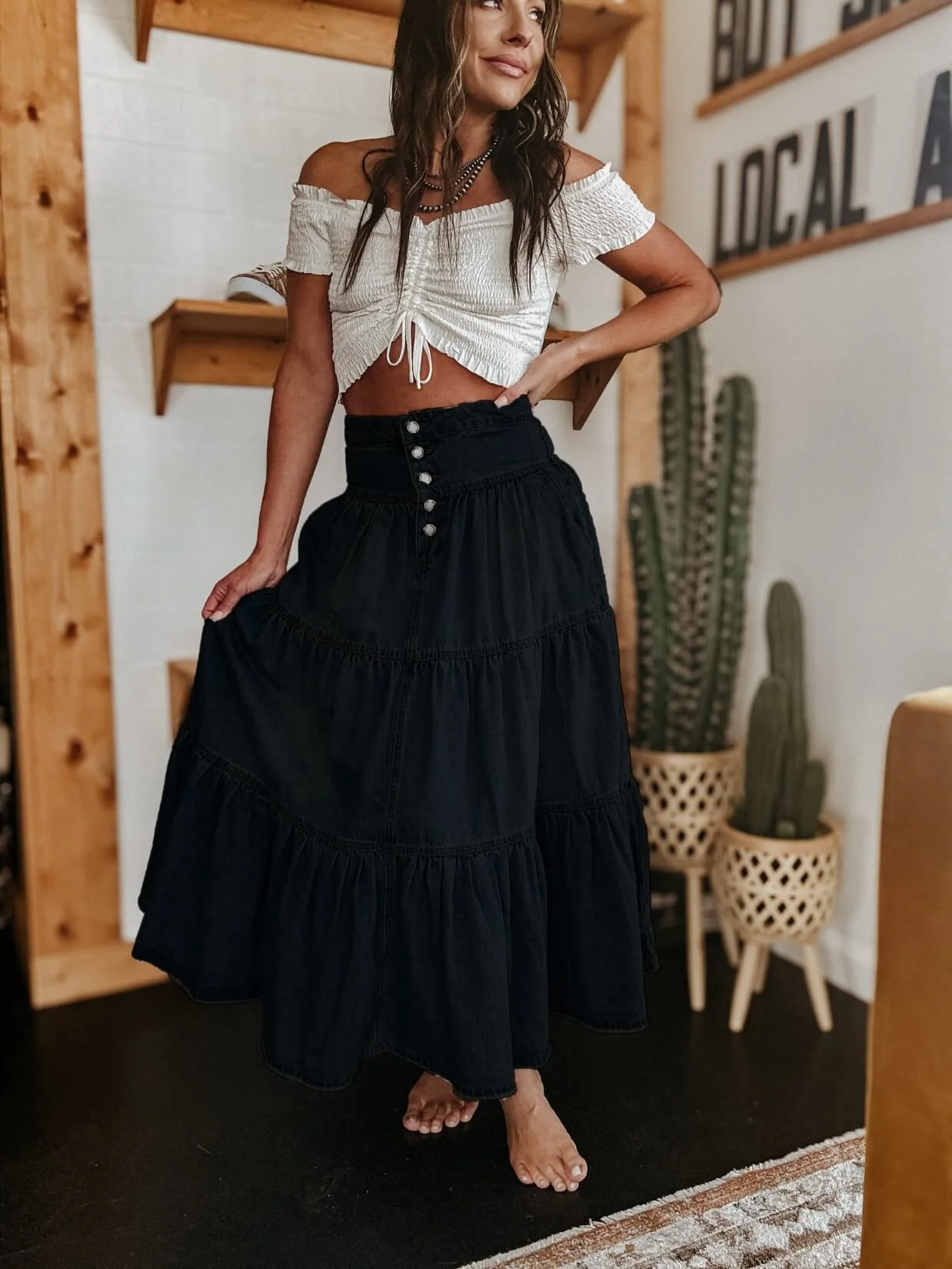 Sandie Tiered Denim Maxi Skirt - Image 5