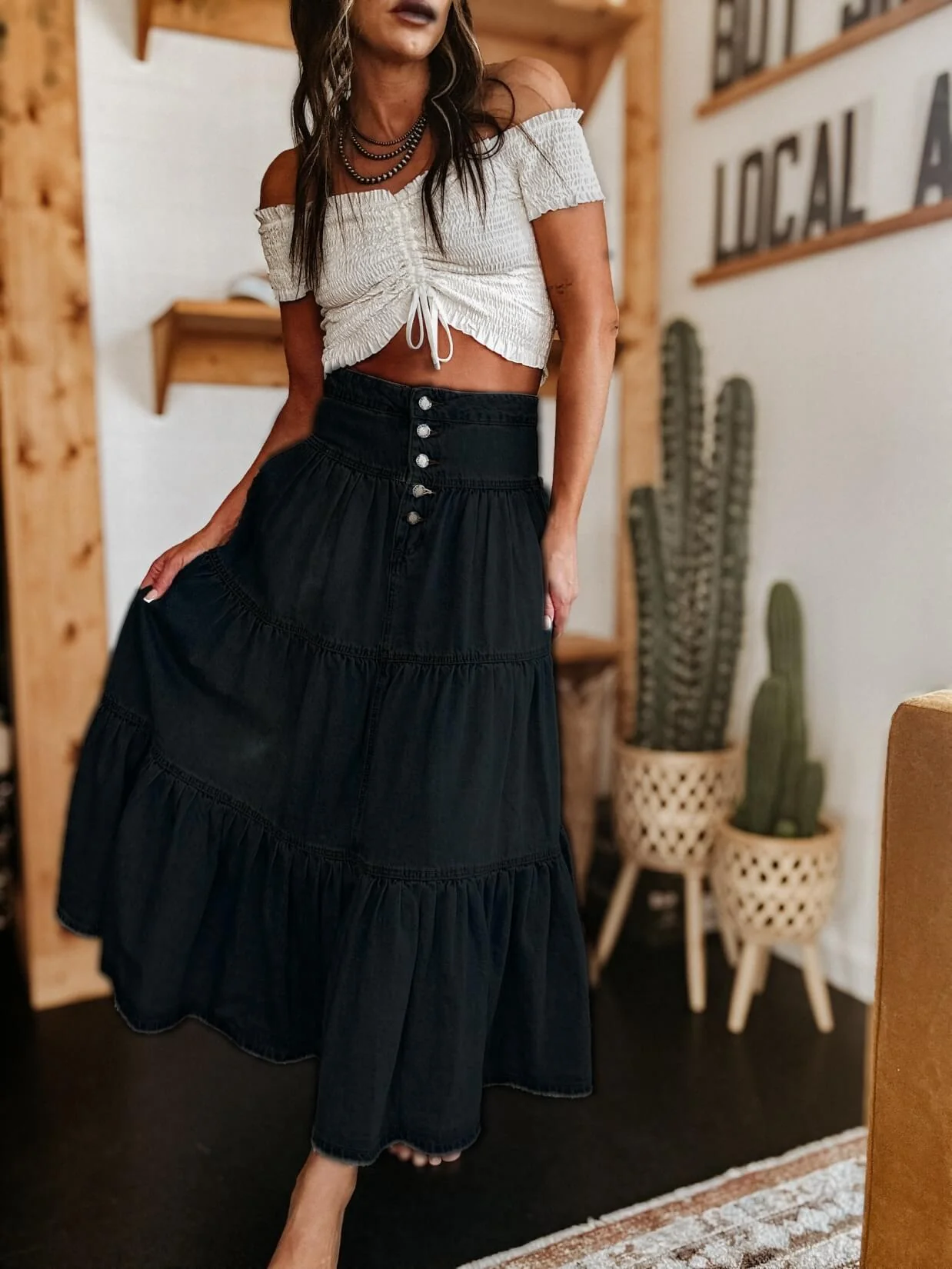 Sandie Tiered Denim Maxi Skirt - Image 6