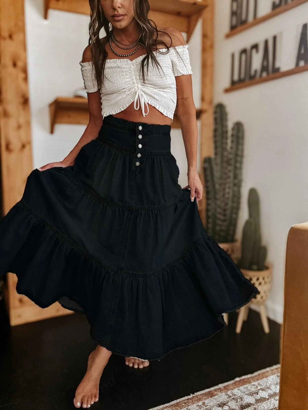 Sandie Tiered Denim Maxi Skirt - Image 8