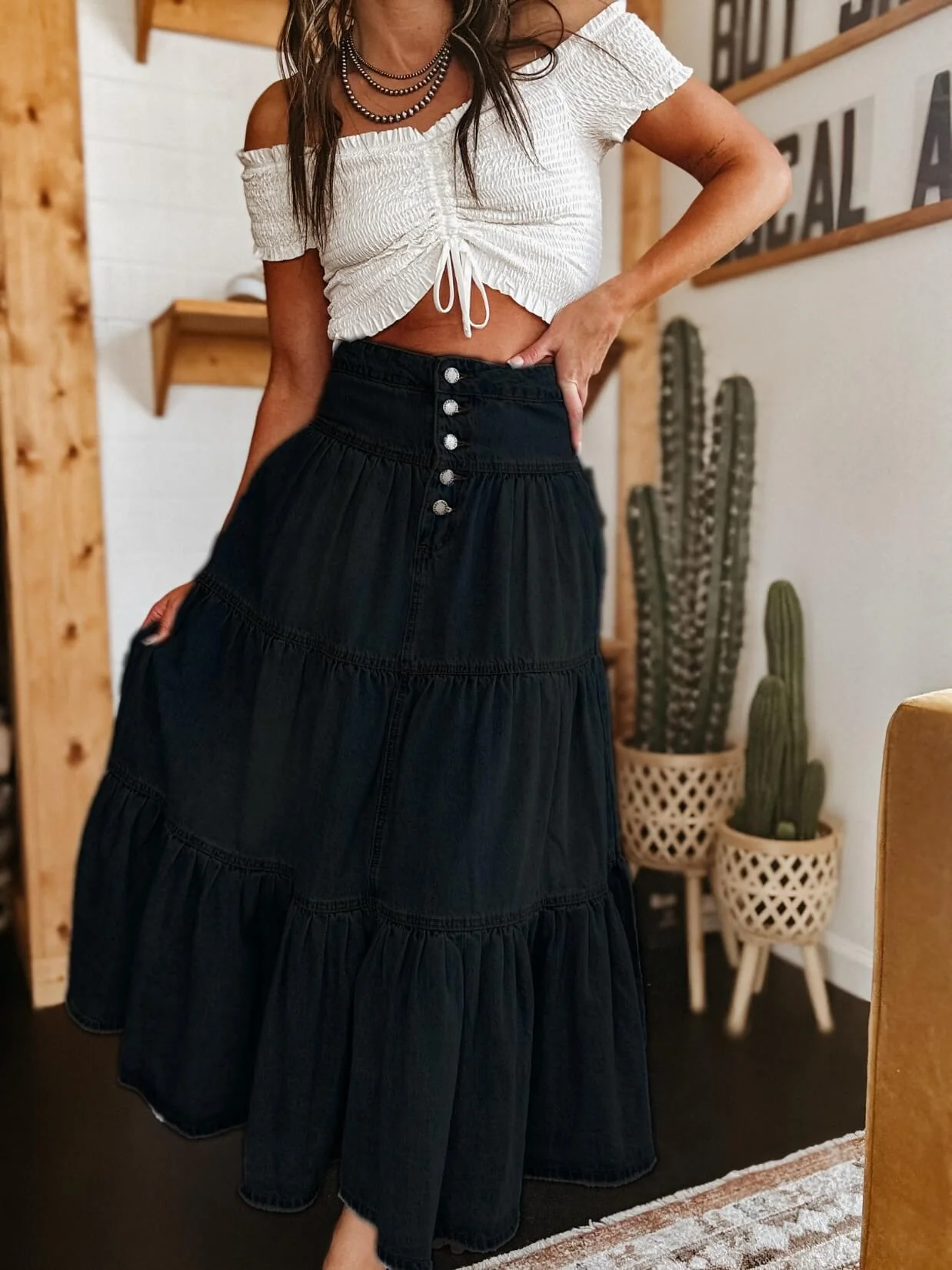 Sandie Tiered Denim Maxi Skirt - Image 9