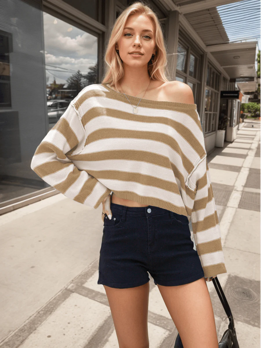 Saturday Morning Striped Crop Sweater - Image 15