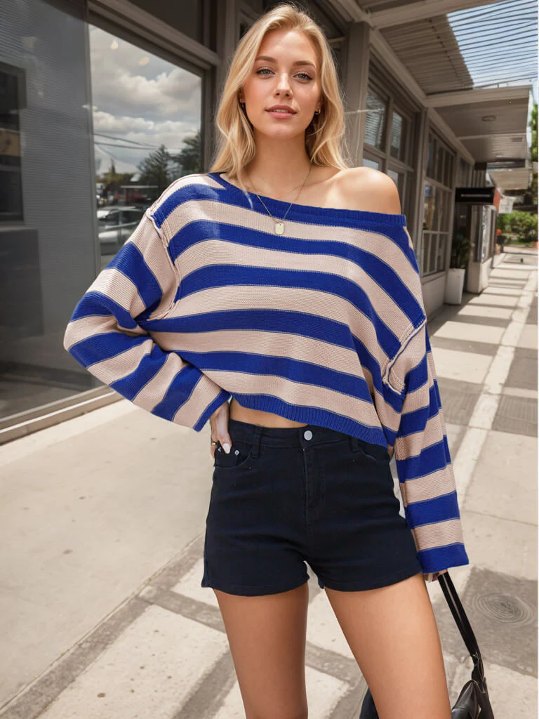 Saturday Morning Striped Crop Sweater - Image 2