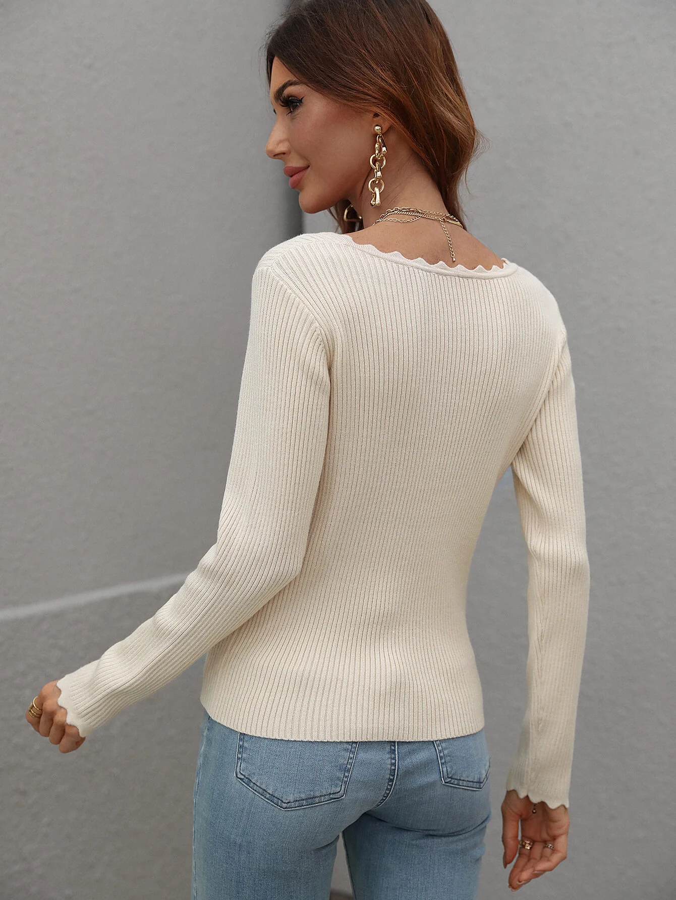 SCALLOP KNIT TOP - CREAM - Image 3