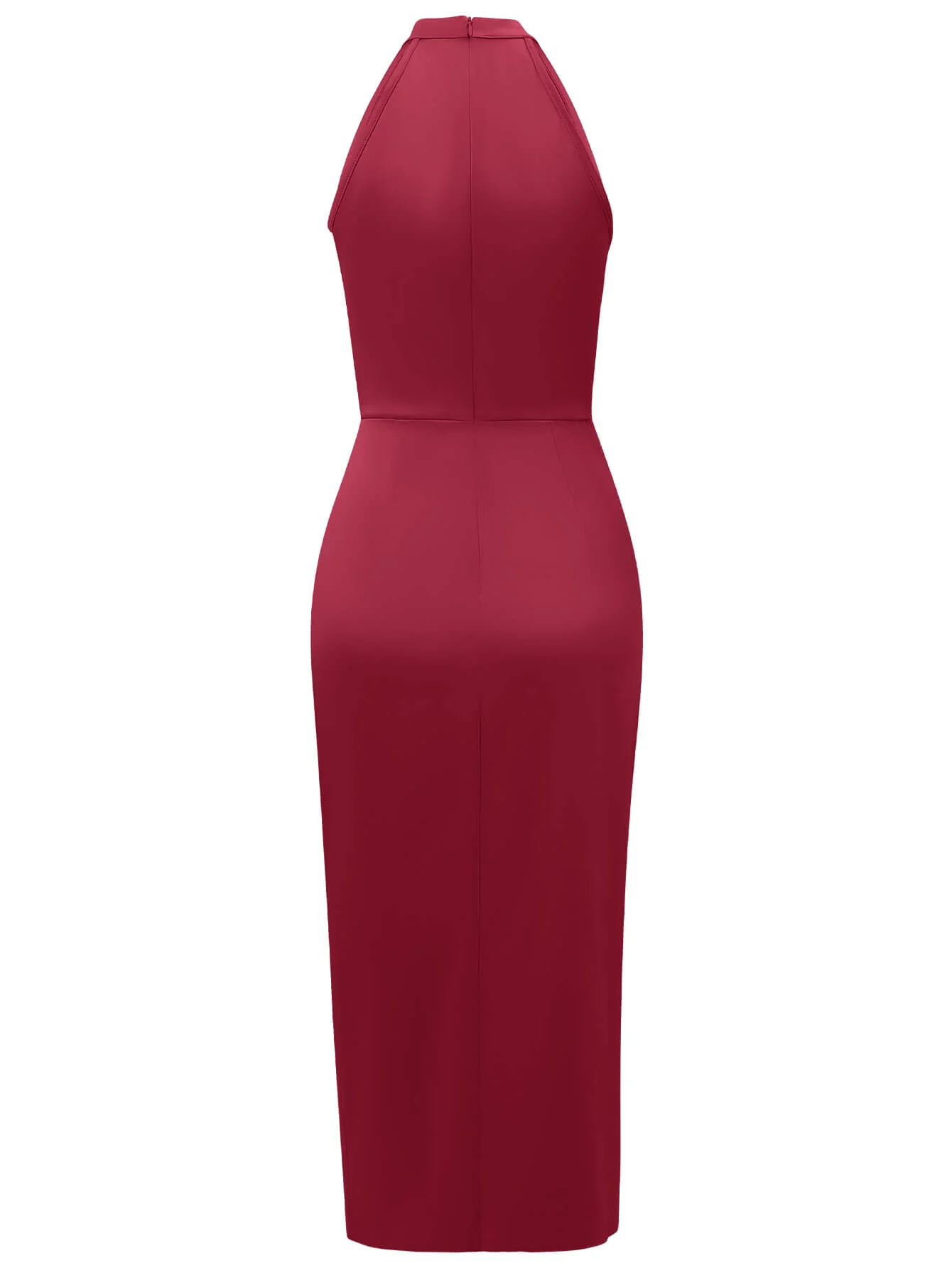 Serenity Halter Neck Slit Satin Midi Dress - Burgundy - Image 8