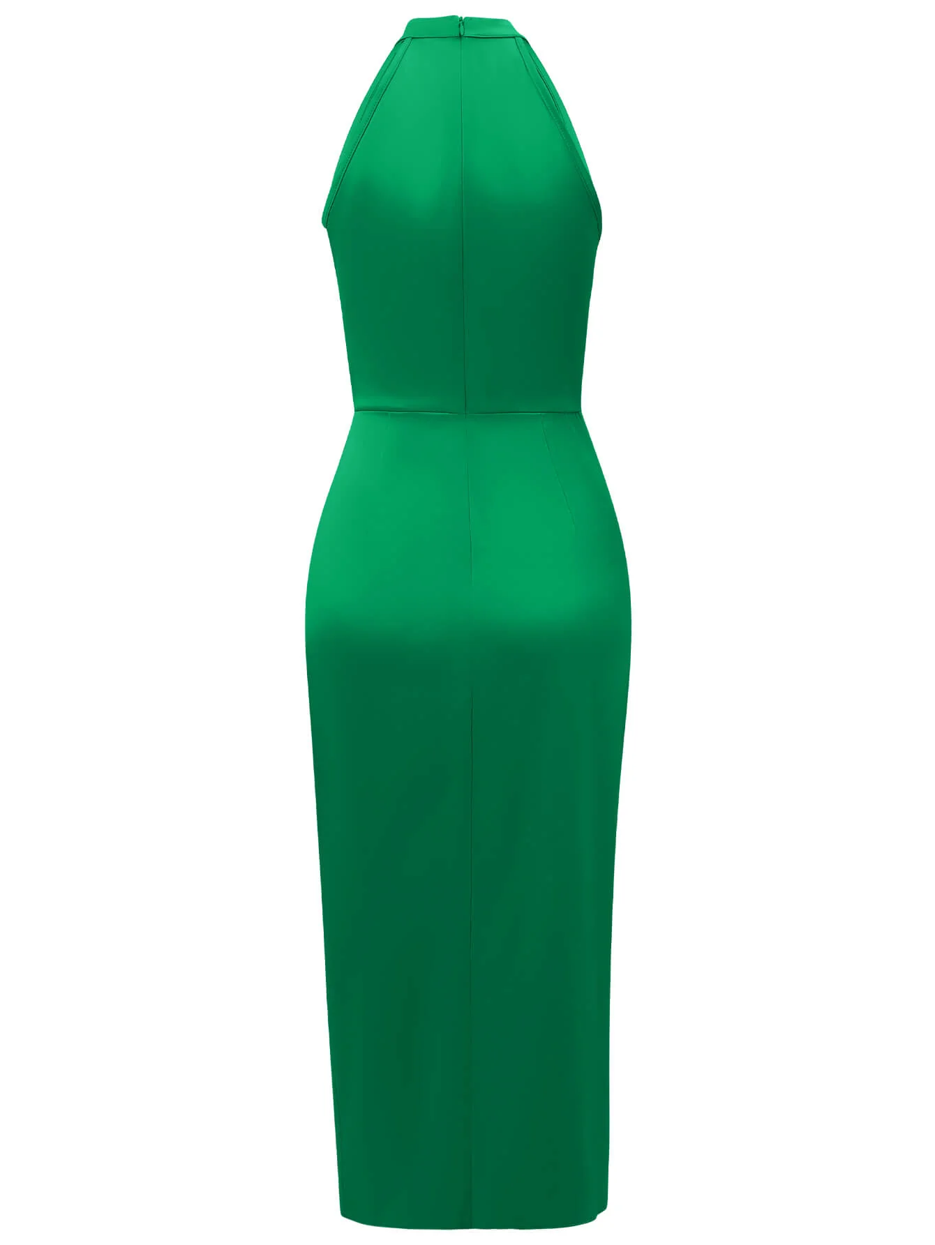 Serenity Halter Neck Slit Satin Midi Dress - Emerald - Image 8