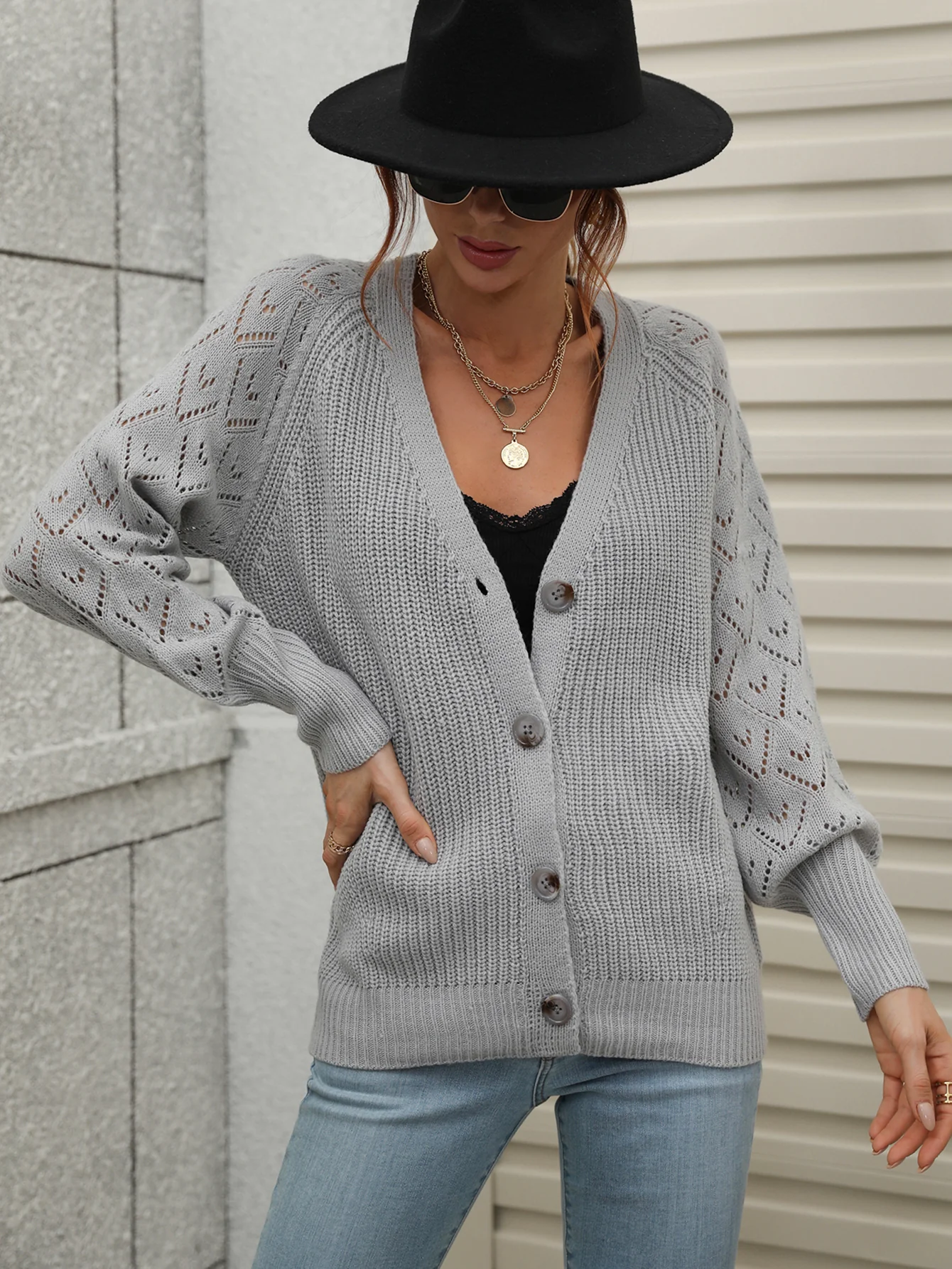 SHANTALL KNIT CARDIGAN - GREY - Image 4