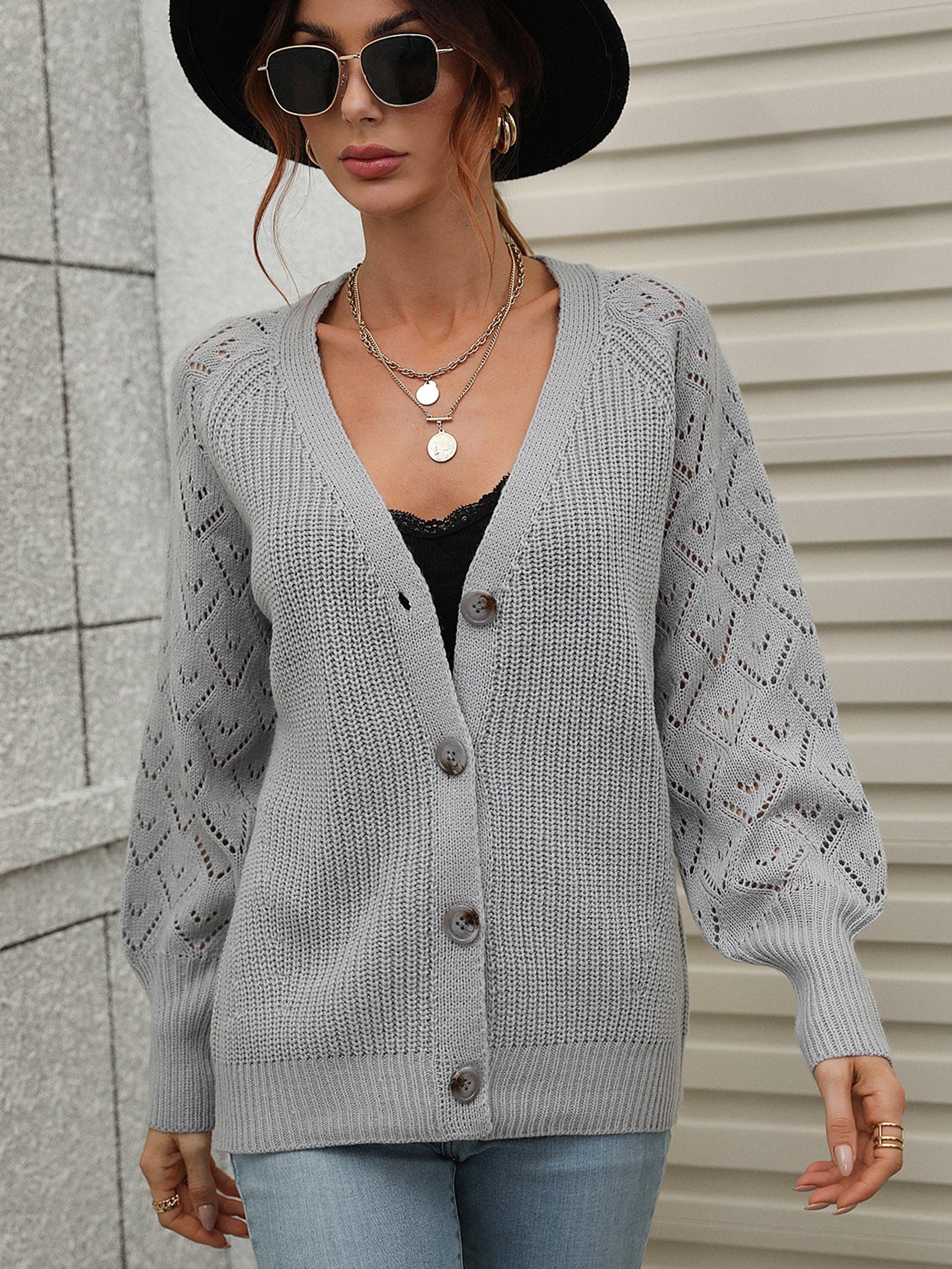 SHANTALL KNIT CARDIGAN - GREY - Image 6