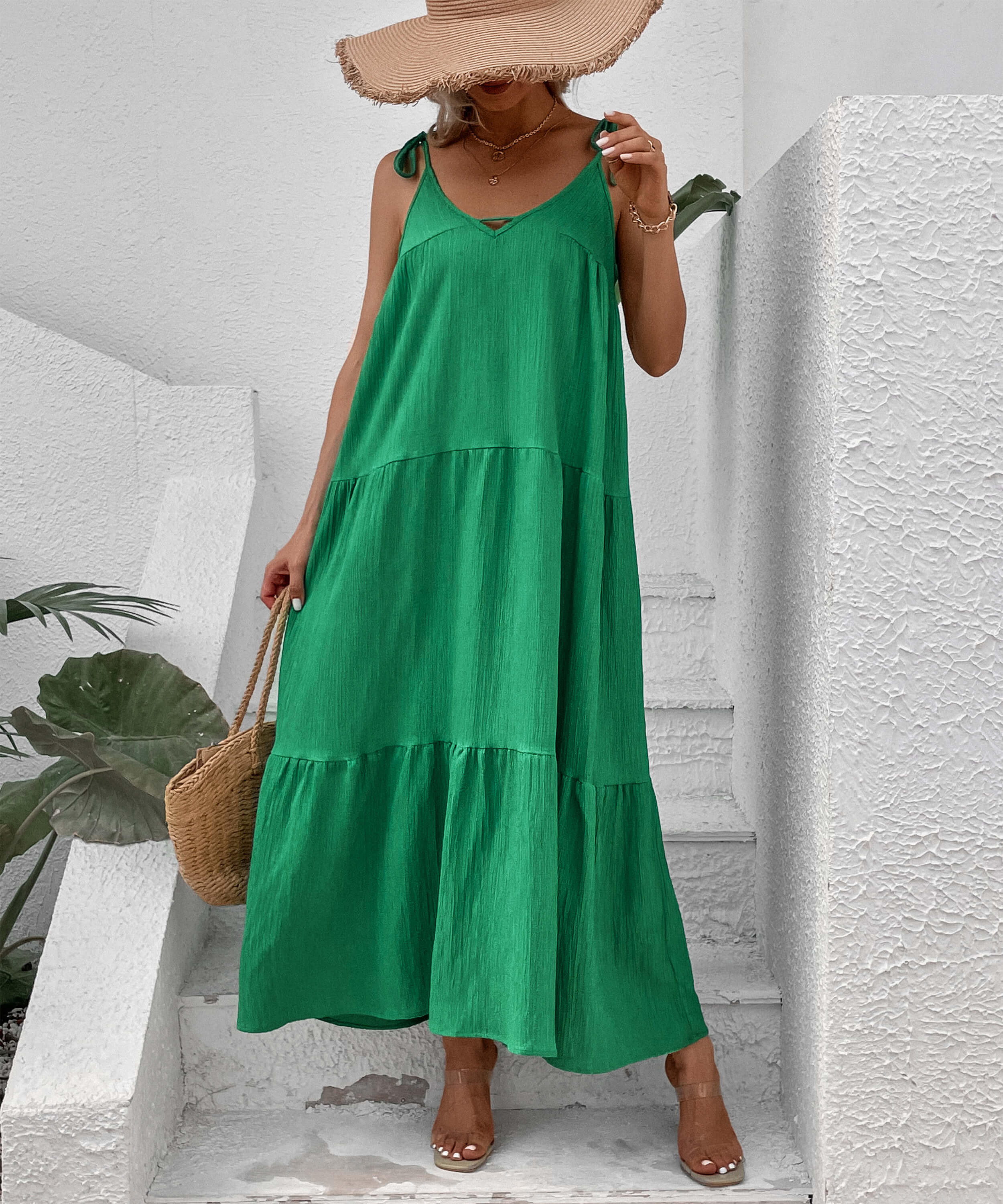 Shayna Flowy Tiered Maxi Dress - Green - Image 2